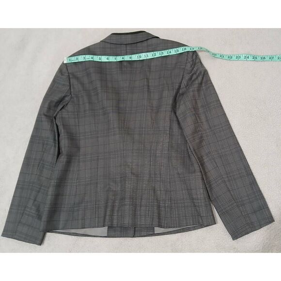Hugo boss womens size 8 FINE VIRGIN WOOL tartan plaid gray four season blazer - Picture 3 of 9